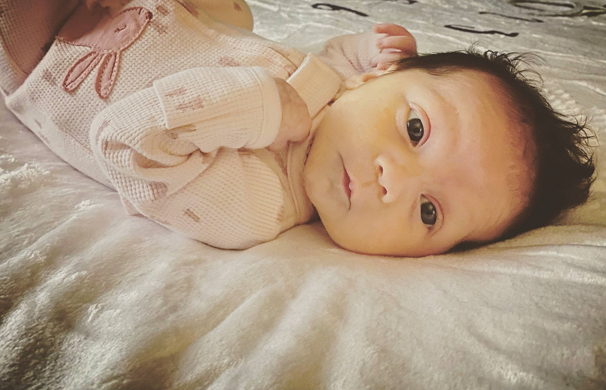 Kimber joined the competition — help win amazing prizes! baby, baby_toddler_clothing, cheek, comfort, eyebrow, eyelash, fawn, flash_photography, fur, grass, happy, headgear, iris, linens, lip, nose, person, skin, textile, toddler
