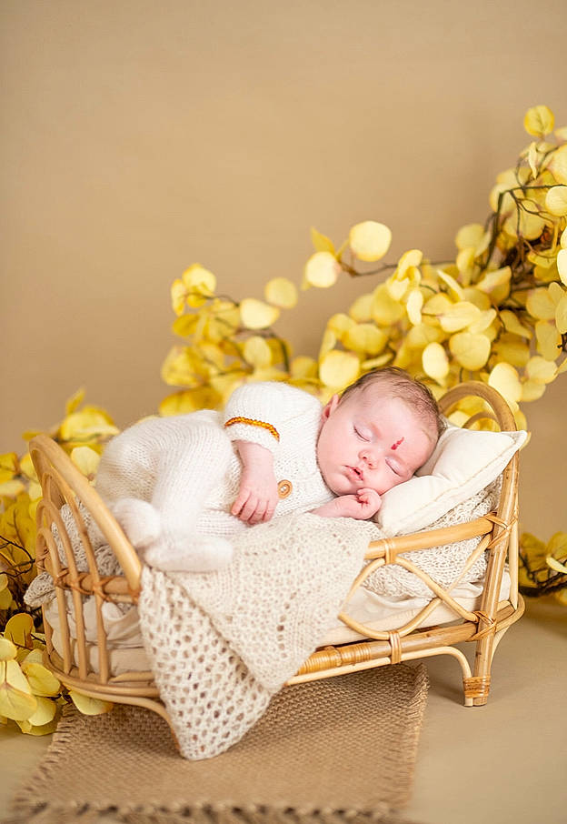 Ambre a rejoint le concours — aidez-le/la à gagner de superbes lots ! baby, baby_products, baby_safety, baby_sleeping, baby_toddler_clothing, basket, child, comfort, event, fashion_accessory, hand, infant_bed, linens, person, portrait_photography, room, sitting, storage_basket, toddler, wood