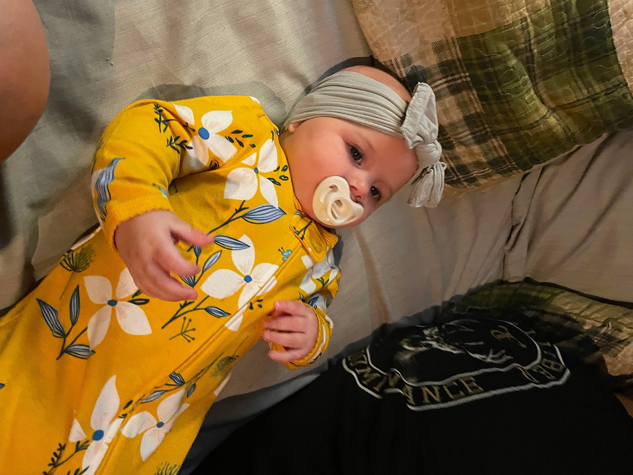 Aubrey joined the competition — help win amazing prizes! baby, baby_products, baby_toddler_clothing, child, comfort, couch, fedora, finger, fun, happy, hat, headwear, linens, pattern, person, room, sitting, sleeve, sun_hat, t_shirt