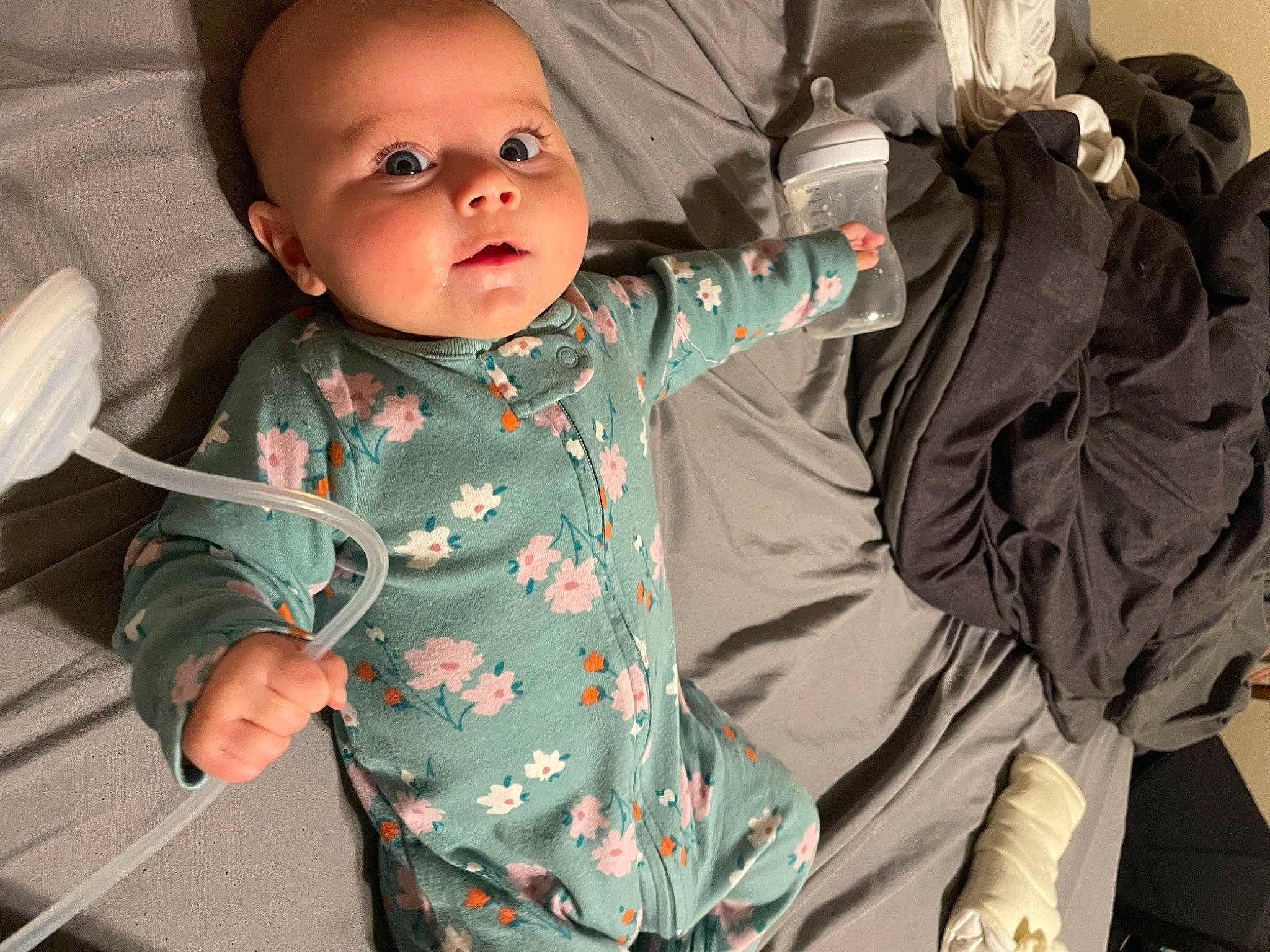 Aubrey joined the competition — help win amazing prizes! baby, baby_toddler_clothing, cheek, child, comfort, eye, face, finger, gesture, hand, happy, head, iris, mouth, nose, outerwear, person, skin, sleeve, thumb