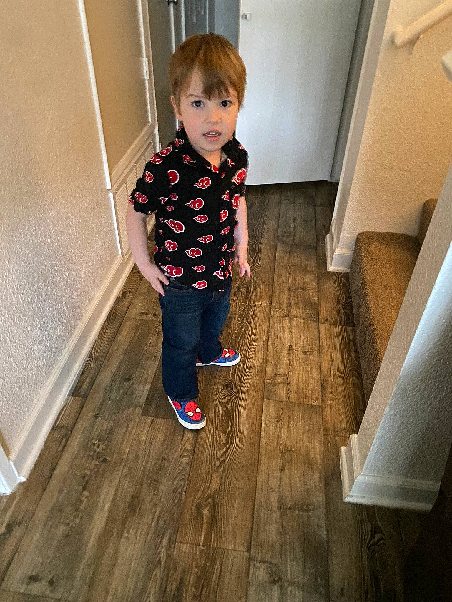 Oliver joined the competition — help win amazing prizes! baby_toddler_clothing, floor, flooring, fun, hardwood, human_leg, knee, laminate_flooring, leg, pattern, person, sleeve, standing, t_shirt, tints_and_shades, toddler, varnish, waist, wood, wood_flooring