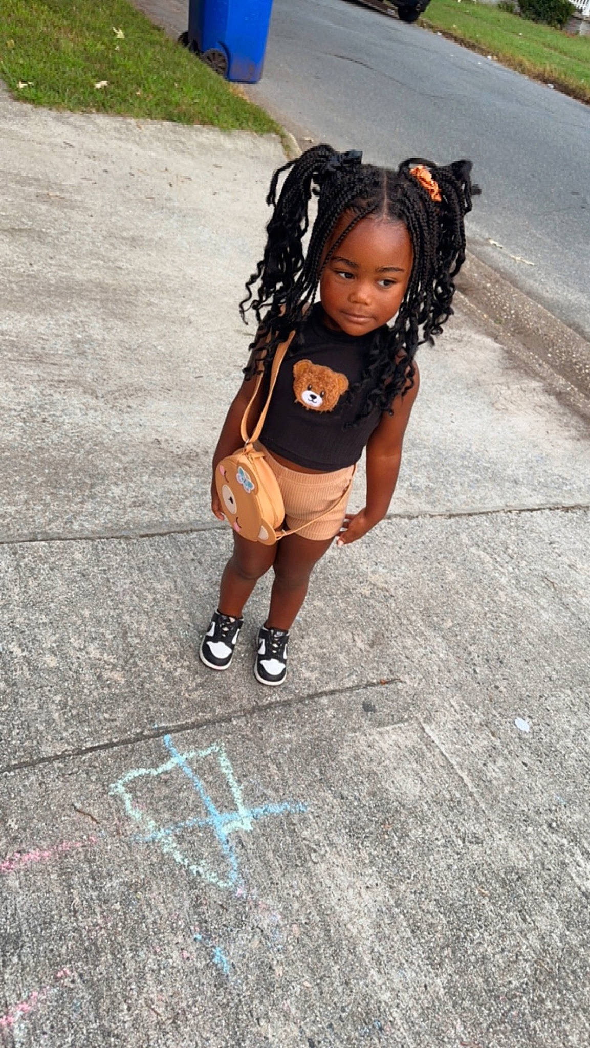 Charm joined the competition — help win amazing prizes! asphalt, black_hair, child, dress, fashion_accessory, flooring, fun, grass, hair, happy, head, human_leg, person, road, road_surface, sandal, shadow, sidewalk, street, thigh