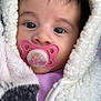 adorable, baby, baby_girl, child, childhood, close_up, cozy, cute, eyes, face, fleece, hood, infant, jacket, pacifier, pink, portrait, soft_texture, warm_clothing, young_child