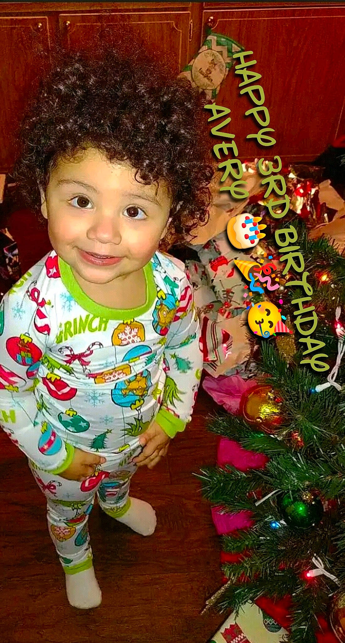 Avery Abriella joined the competition — help win amazing prizes! afro, baby_toddler_clothing, beauty, black, cheek, child, christmas_ornament, christmas_tree, event, eye, hair, hairstyle, happy, head, jheri_curl, joy, person, ringlet, skin, sleeve