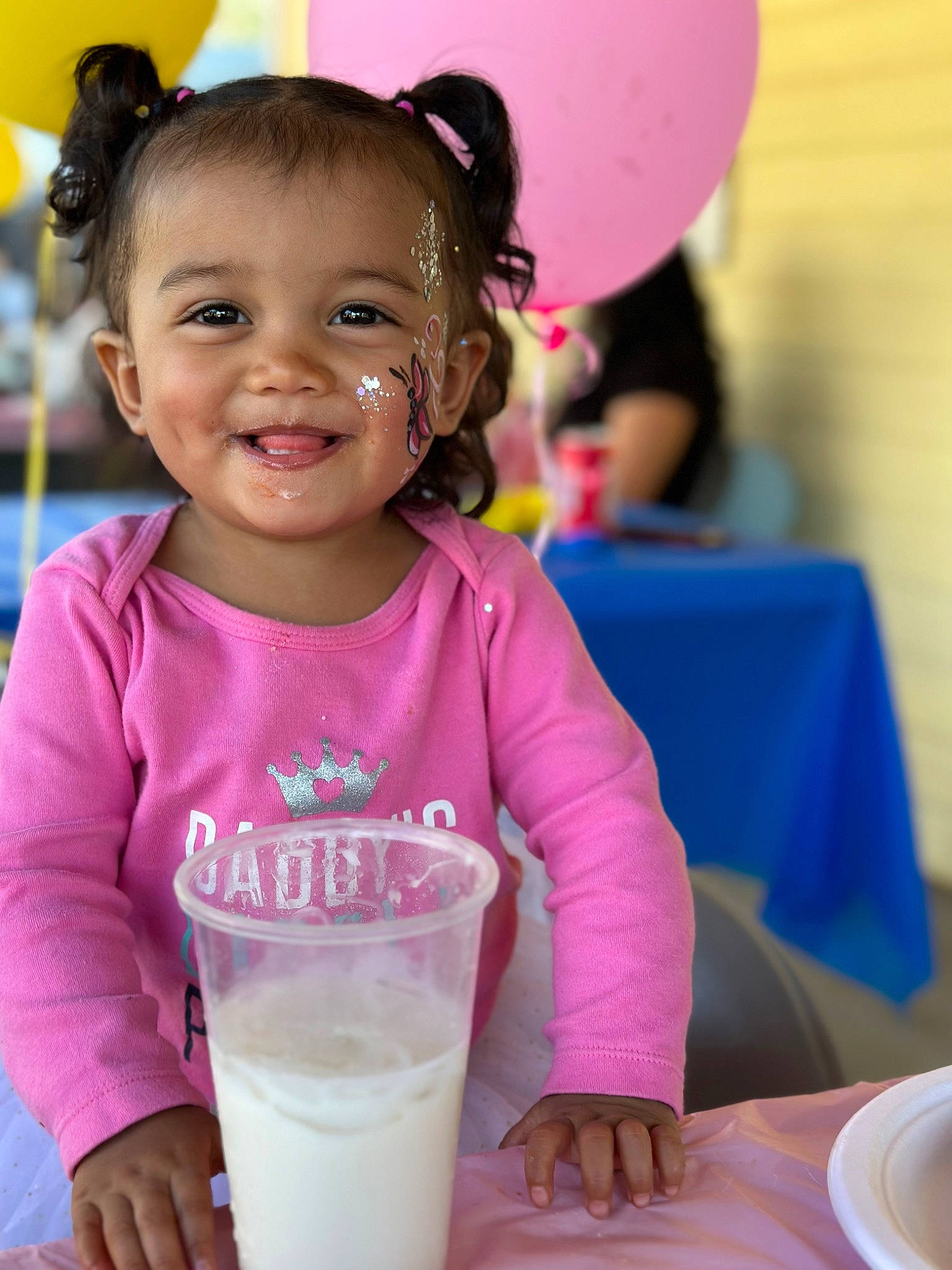 Ellianna joined the competition — help win amazing prizes! baby_toddler_clothing, beauty, chair, child, drink, drinking_straw, event, fun, happy, joy, kefir, leisure, milk, non_alcoholic_beverage, person, plant_milk, serveware, smile, table, tableware