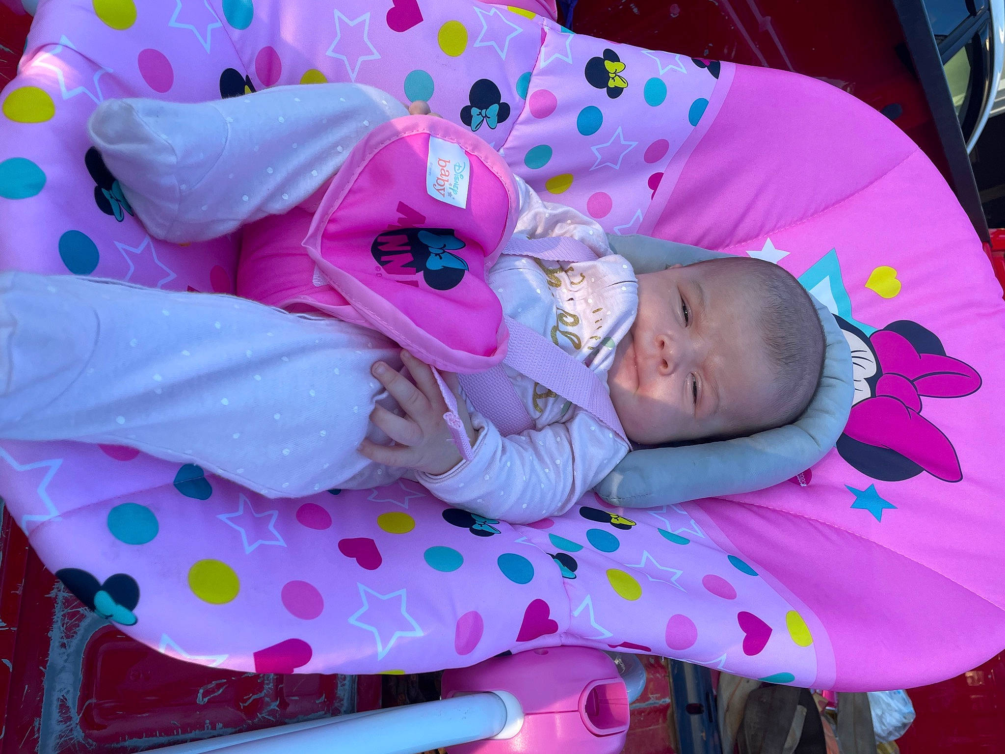 Tatum is registered to the contest to win money with this photo: baby, baby_products, baby_toddler_clothing, child, comfort, event, linens, magenta, nap, pattern, person, pink, purple, sleep, textile, toddler, violet