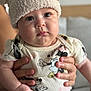 Salomé joined the competition — help win amazing prizes! adult_hands, baby, bear_ears, blurred_background, child, clothing, cute, expression, eyes, face, fluffy_hat, hands, hat, indoor, infant, minnie_mouse, outfit, portrait, pout, soft_light