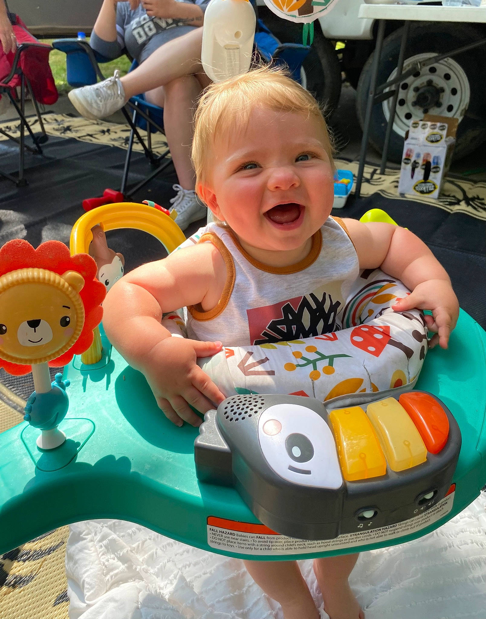 Jaidyn joined the competition — help win amazing prizes! baby, baby_products, baby_toddler_clothing, chair, child, event, facial_expression, fun, hairstyle, happy, leisure, person, personal_protective_equipment, play, product, recreation, shorts, smile, toddler, toy