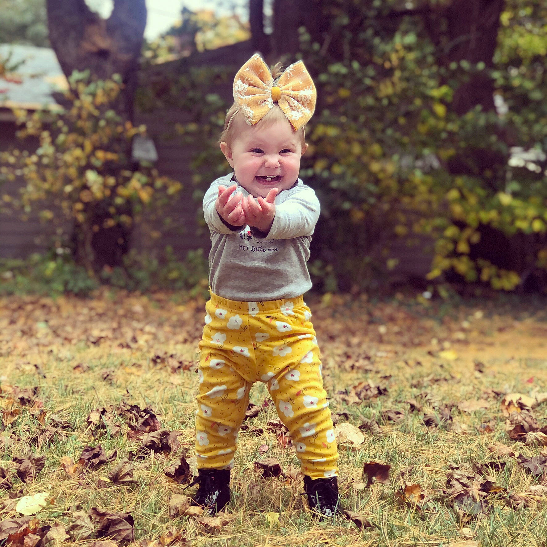 Paizley Willow joined the competition — help win amazing prizes! autumn, baby, child, happy, joy, leaf, outerwear, person, plant, play, sleeve, toddler, trousers, yellow