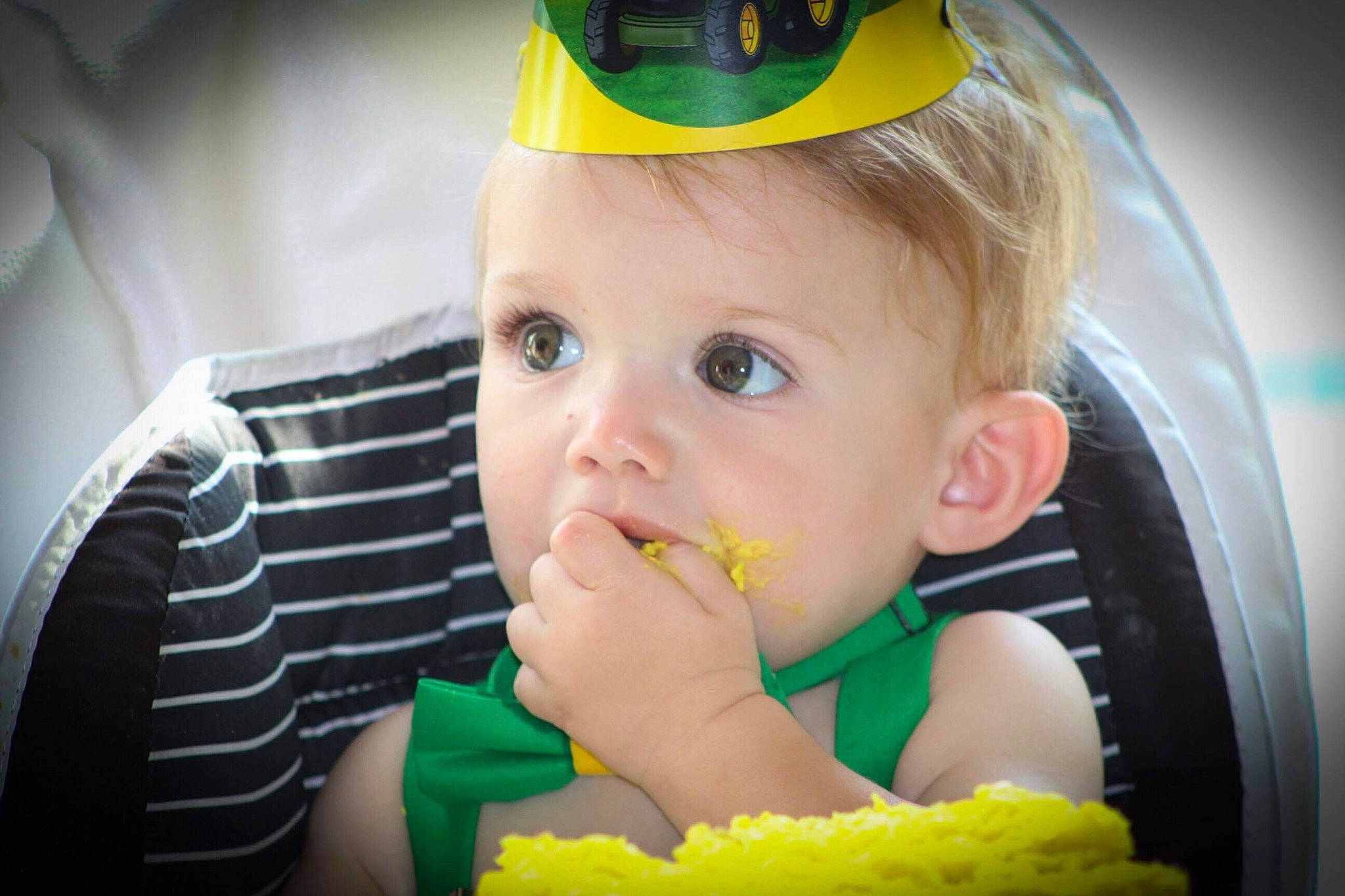 Camdyn joined the competition — help win amazing prizes! baby, baby_food, child, comfort_food, eating, eye, face, food, fun, head, mouth, person, side_dish, skin, smile, toddler, vacation, yellow