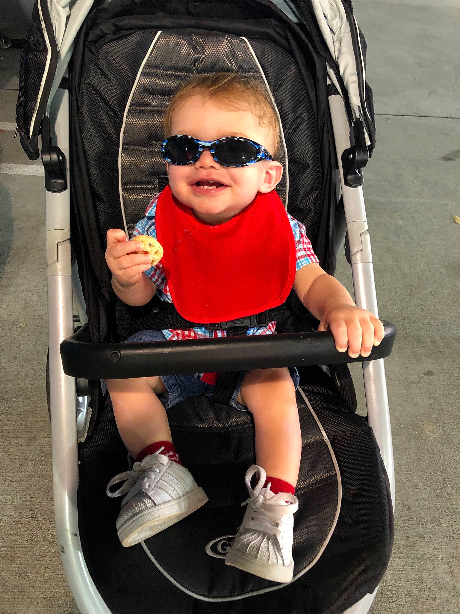 Camdyn joined the competition — help win amazing prizes! baby_carriage, baby_products, child, joy, person, product, sunglasses, swing, toddler, vacation