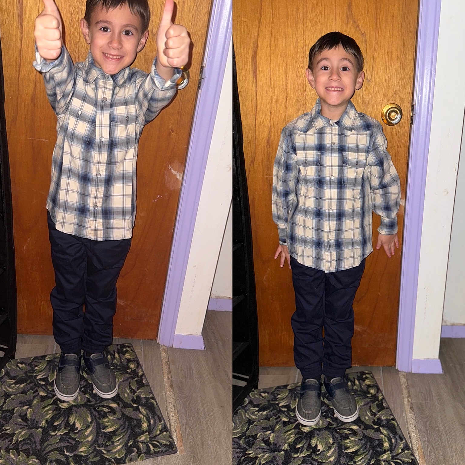 Damon is registered to the contest to win money with this photo: bodypart, boy, child, clothing, door, face, finger, footwear, hand, head, homedecor, jeans, male, pants, person, photography, portrait, shirt, shoe, wood