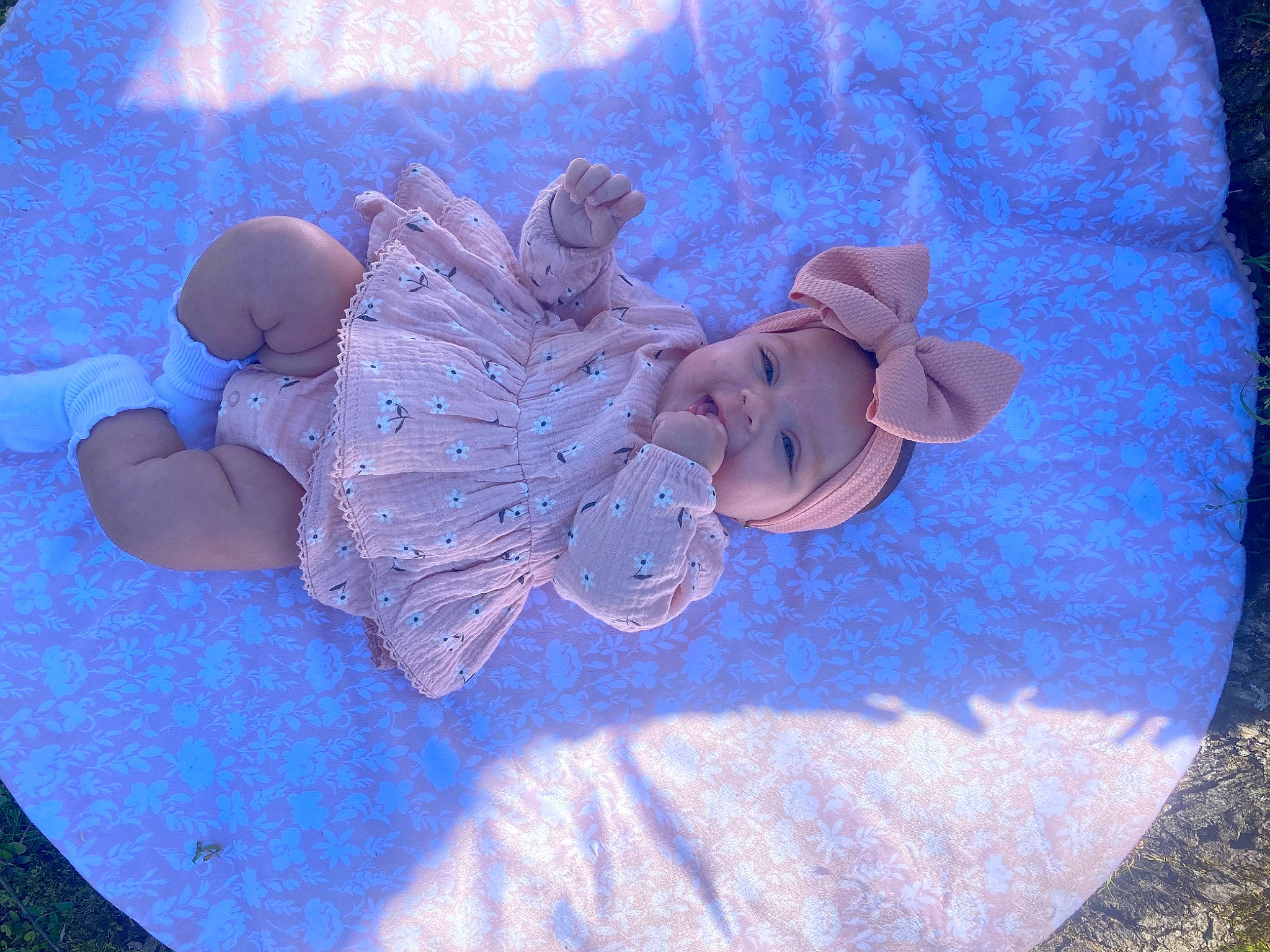 Hayzlee joined the competition — help win amazing prizes! art, azure, baby, baby_toddler_clothing, blue, child, circle, electric_blue, fashion_accessory, grass, headwear, leaf, linens, magenta, pattern, person, petal, plant, purple, textile