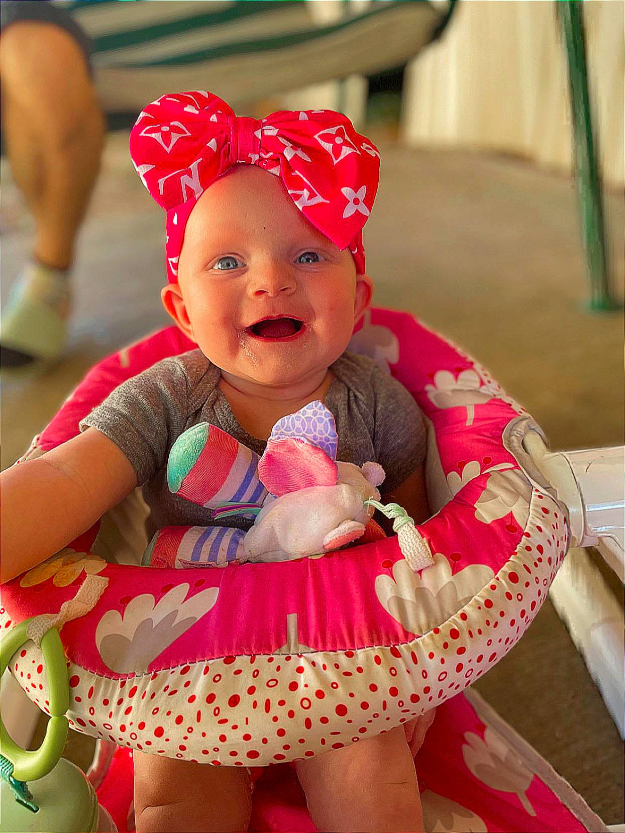 Isabella joined the competition — help win amazing prizes! baby, baby_toddler_clothing, child, costume, event, face, fashion_accessory, fun, happy, headgear, human_leg, leisure, magenta, person, pink, play, skin, sleeve, smile, thigh