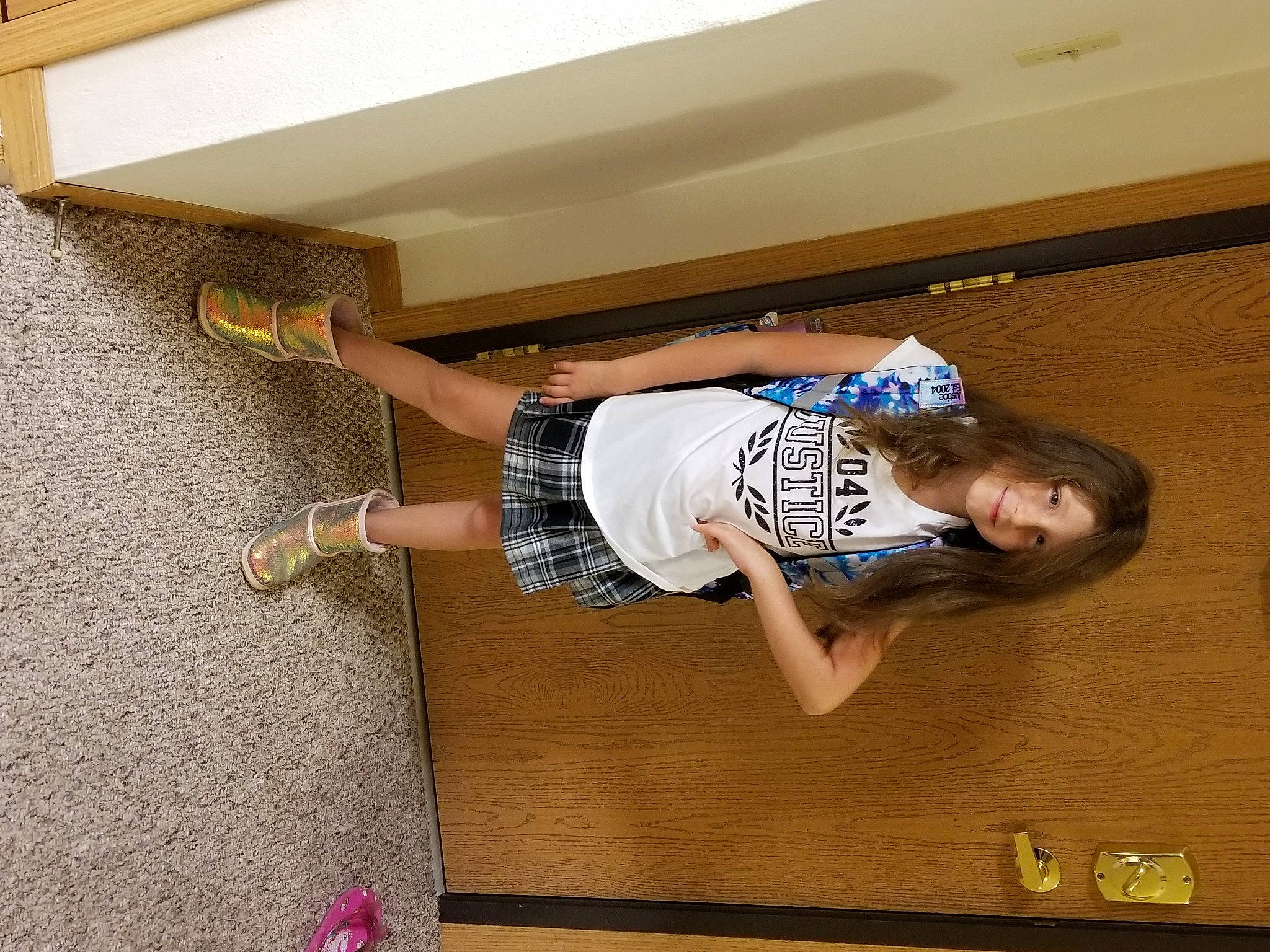 Danielle joined the competition — help win amazing prizes! balance, ceiling, elbow, floor, flooring, fun, hardwood, human_leg, joy, knee, leisure, person, room, sportswear, t_shirt, thigh, varnish, waist, walking_shoe, window