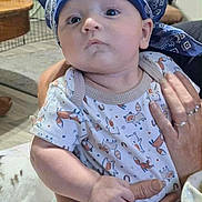 Thomas joined the competition — help win amazing prizes! armchair, baby, baby_bottle, bandana, blue, bookshelf, child, clothing, curious, cute, expression, floor, fox_pattern, hand, holding, indoor, infant, onesie, person, seated