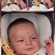 Thomas is registered to the contest to win money with this photo: baby, infant, car_seat, pacifier, smiling, sleepy, collage, cute, child, expression, blanket, clothing, face, head, hand, indoors, portrait, baby_seat, strap, comfort