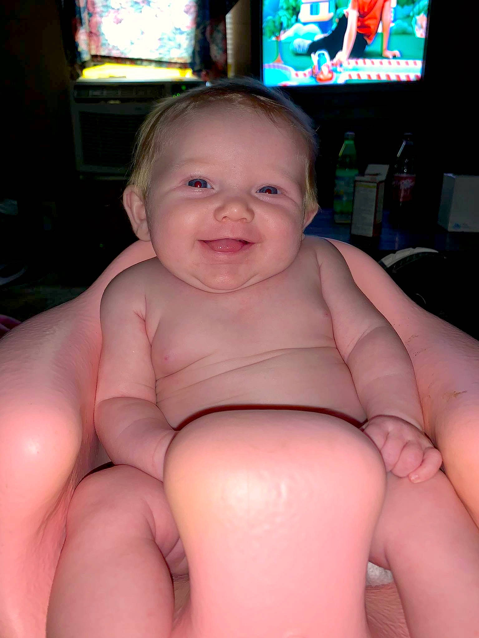 Emma joined the competition — help win amazing prizes! cheek, chin, eye, finger, head, human_body, joint, leg, lip, mouth, muscle, neck, nose, person, shoulder, skin, smile, standing, stomach, television