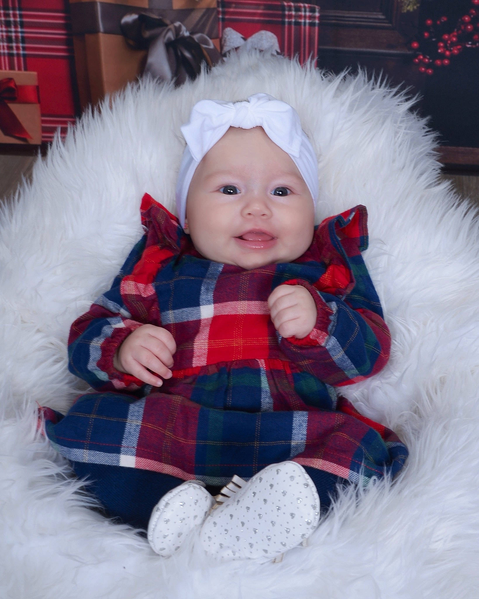 Alyvia joined the competition — help win amazing prizes! baby, baby_toddler_clothing, christmas_decoration, christmas_ornament, costume_hat, event, fictional_character, fur, happy, hat, headwear, holiday, human_body, person, pink, santa_claus, sleeve, smile, textile, toddler
