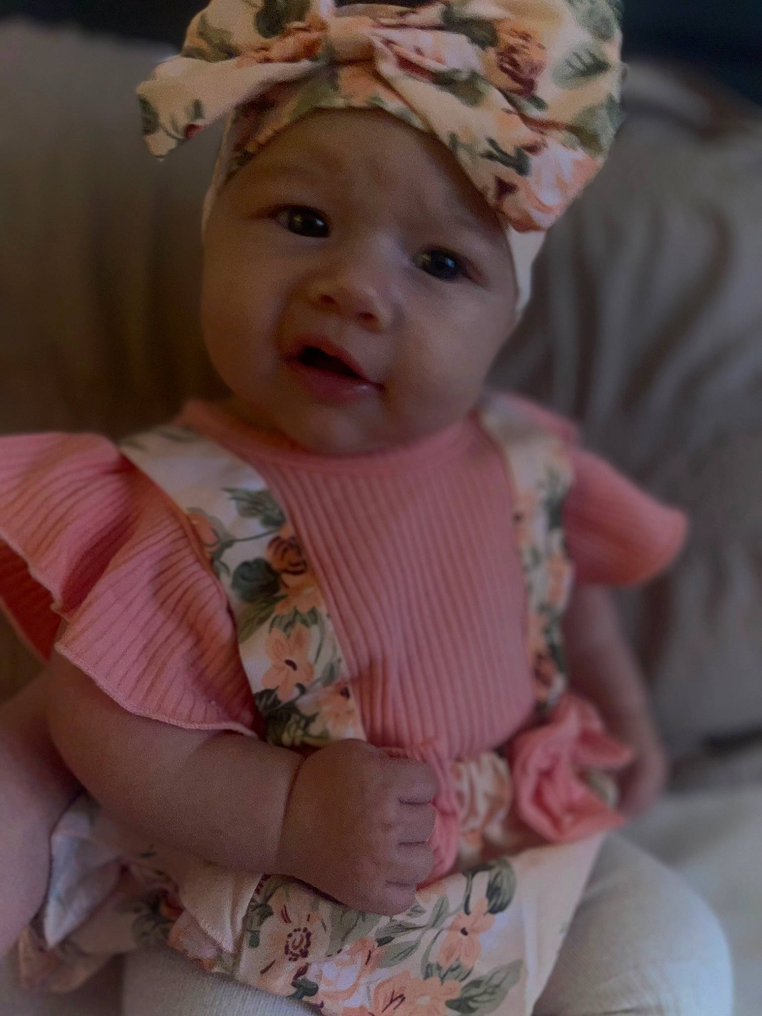 Alyvia is registered to the contest to win money with this photo: baby, baby_toddler_clothing, cheek, child, dress, embellishment, fashion_accessory, hair_accessory, happy, headband, headpiece, headwear, jewellery, lip, necklace, pattern, person, pink, skin, sleeve