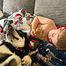 Sonic joined the competition — help win amazing prizes! child, shirtless, kitten, dog, blanket, couch, cozy, pet, comfort, resting, cute, orange_kitten, black_and_white_dog, indoor, animal, friendship, nap, soft, home, relaxation