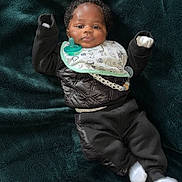 Tamaramiyen is registered to the contest to win money with this photo: baby, bib, black_outfit, blanket, child, clothing, comfort, cute, face, head, indoor, infant, lying_down, pacifier, person, resting, sleepwear, socks, soft_texture, young_child