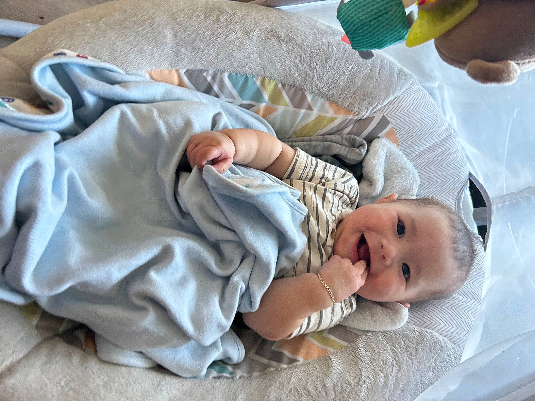 Bellamy is registered to the contest to win money with this photo: baby, baby_products, baby_sleeping, baby_toddler_clothing, child, comfort, finger, hand, joy, linens, person, room, sitting, skin, sleep, toddler