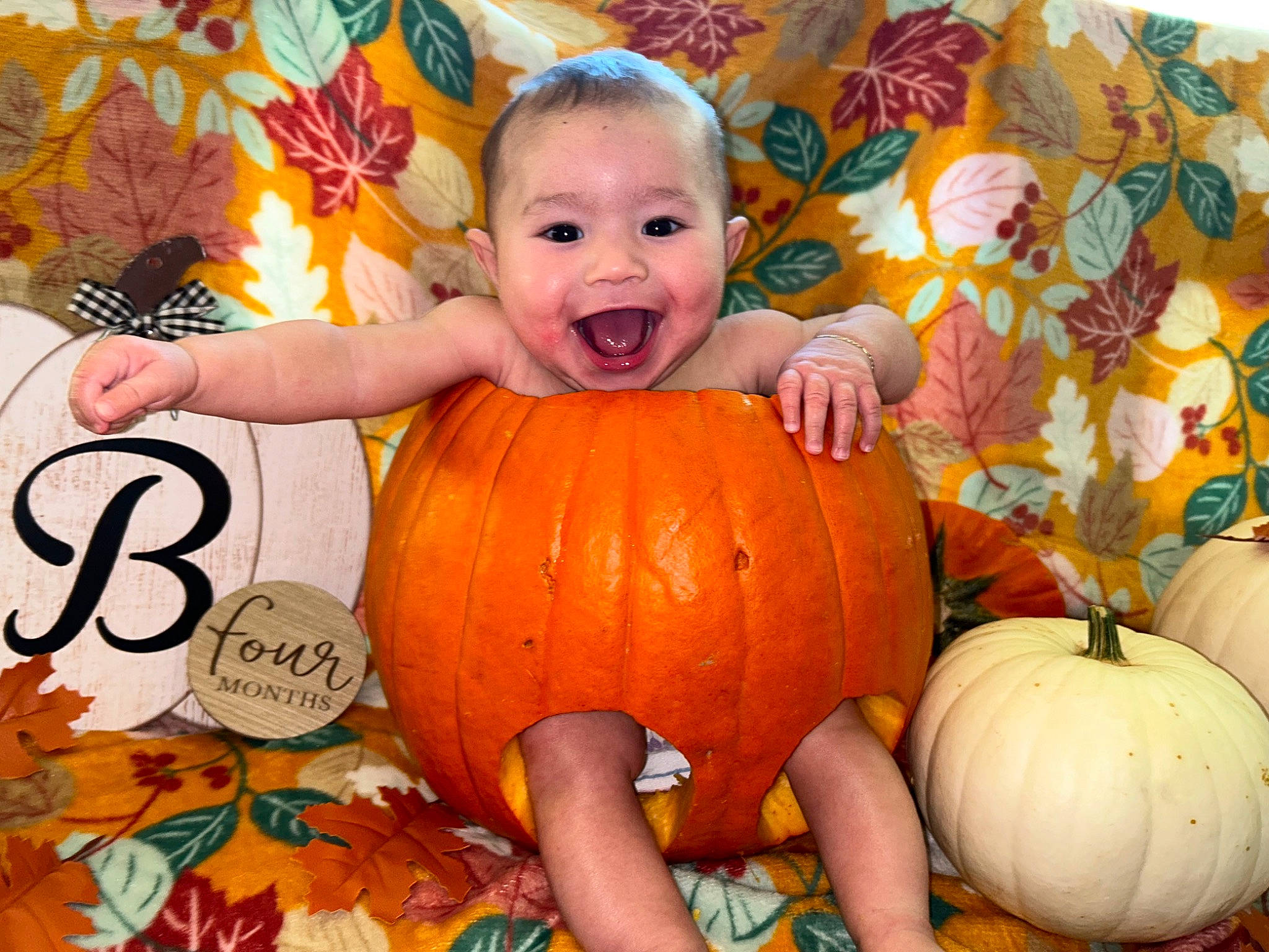Bellamy joined the competition — help win amazing prizes! calabaza, cucurbita, eye, facial_expression, gourd, happy, head, leaf, natural_foods, orange, organ, person, photograph, plant, pumpkin, smile, squash, toddler, vegetable, winter_squash