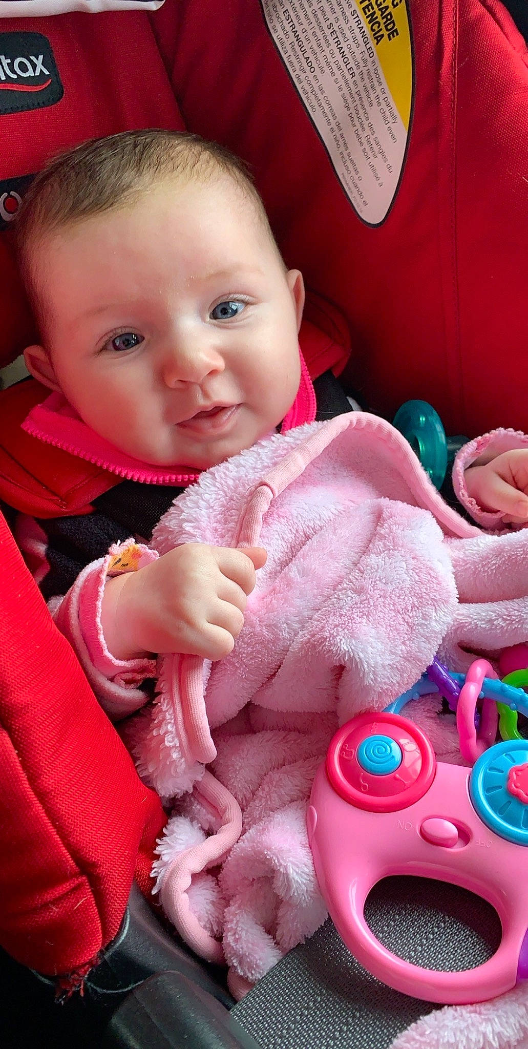 Hadley joined the competition — help win amazing prizes! baby, baby_products, cheek, child, person, pink, play, product, skin, textile, toddler, toy