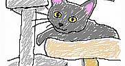 Whip participe au concours pour gagner de l'argent avec cette photo : animal, cartoon, cat, cat_tree, crayon_style, cute, digital_art, drawing, feline, gray_cat, illustration, indoor, lounging, pet_furniture, pink_ears, pixel_art, play_structure, simple_background, sketch, yellow_eyes