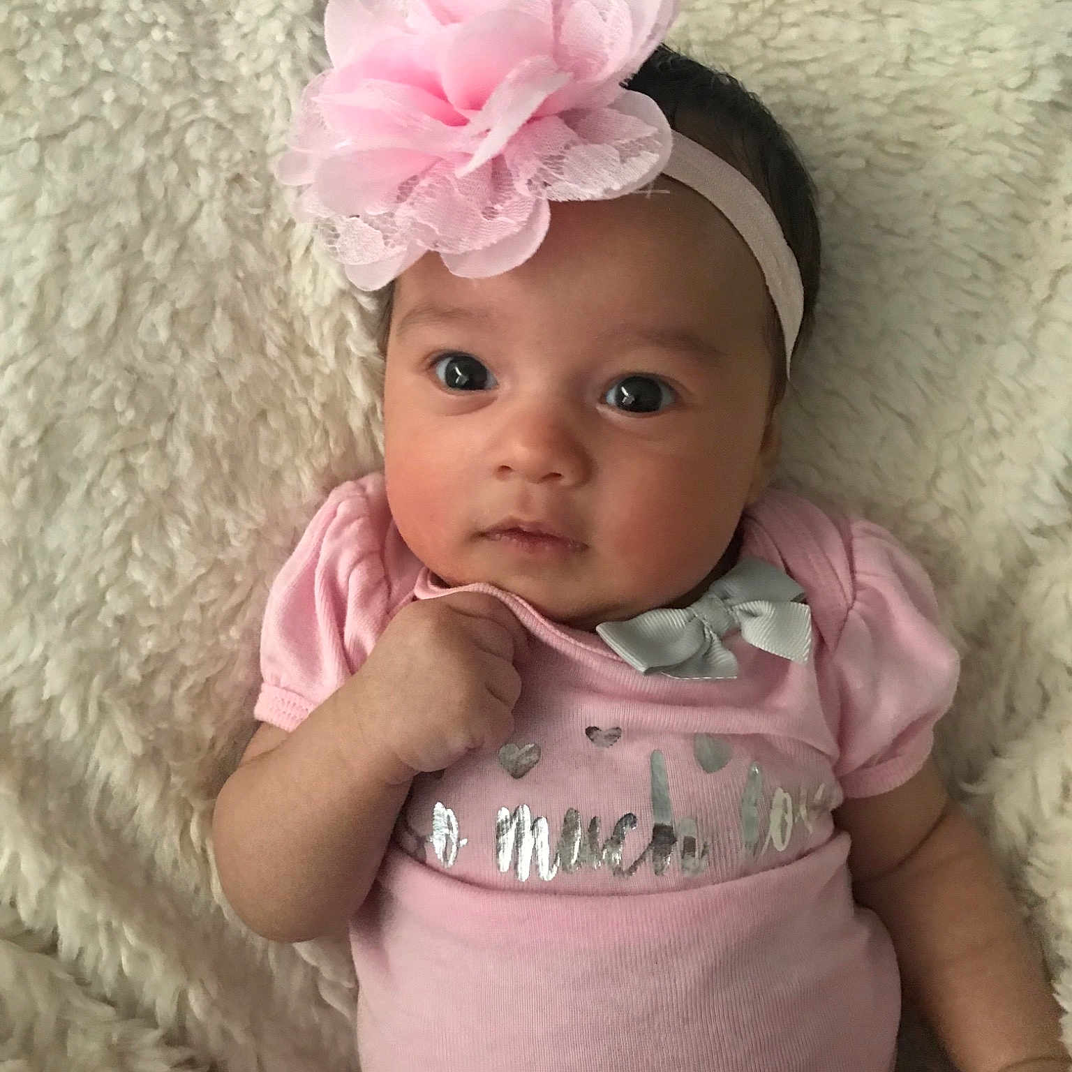 Miliani is registered to the contest to win money with this photo: baby, baby_products, baby_toddler_clothing, cheek, child, fashion_accessory, hair_accessory, headband, headgear, headpiece, person, pink, product, toddler