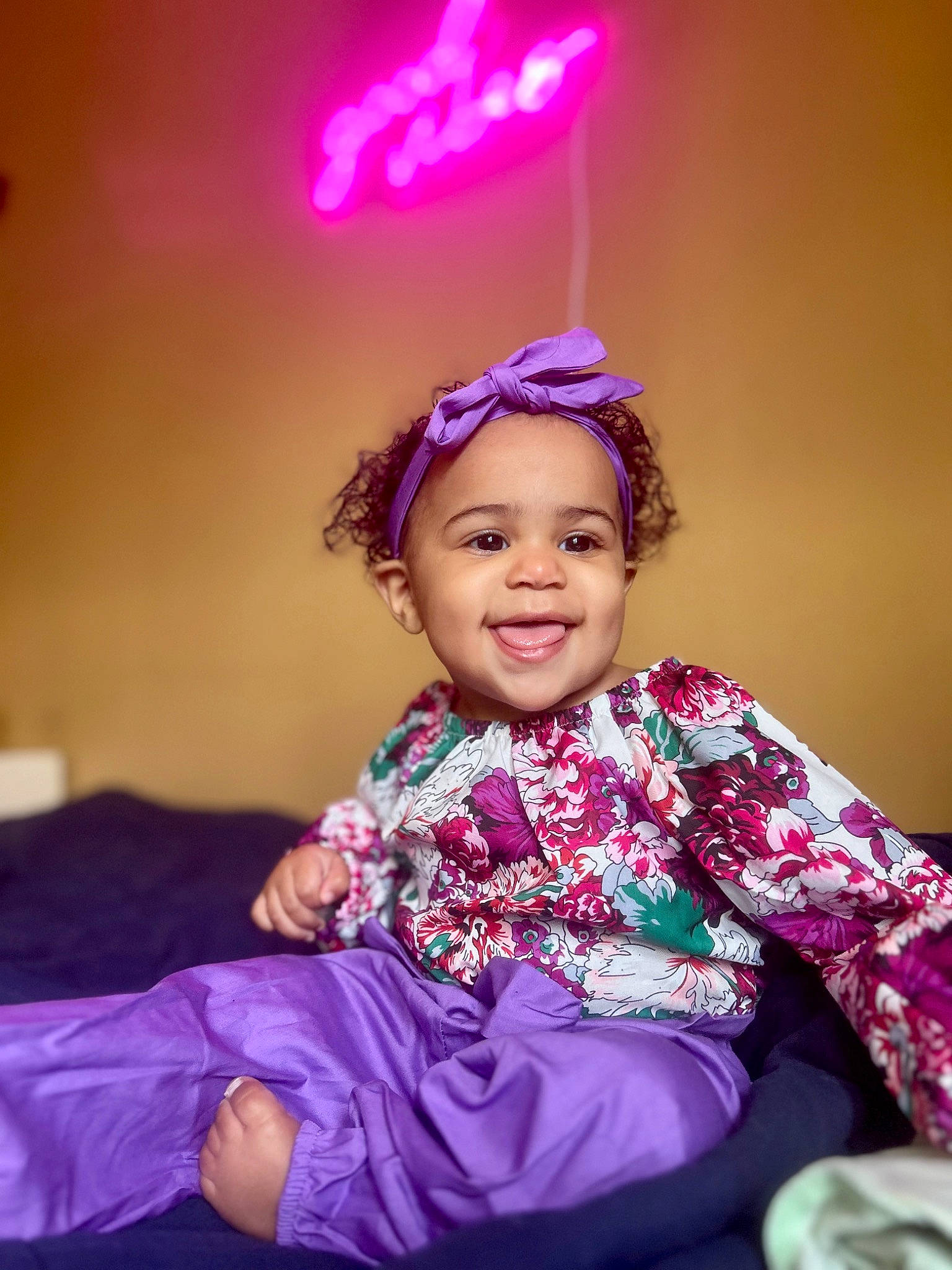 Aria joined the competition — help win amazing prizes! baby_toddler_clothing, child, dress, entertainment, event, fashion_accessory, fashion_design, flash_photography, formal_wear, fun, hairstyle, happy, headpiece, joy, magenta, performing_arts, person, pink, purple, smile