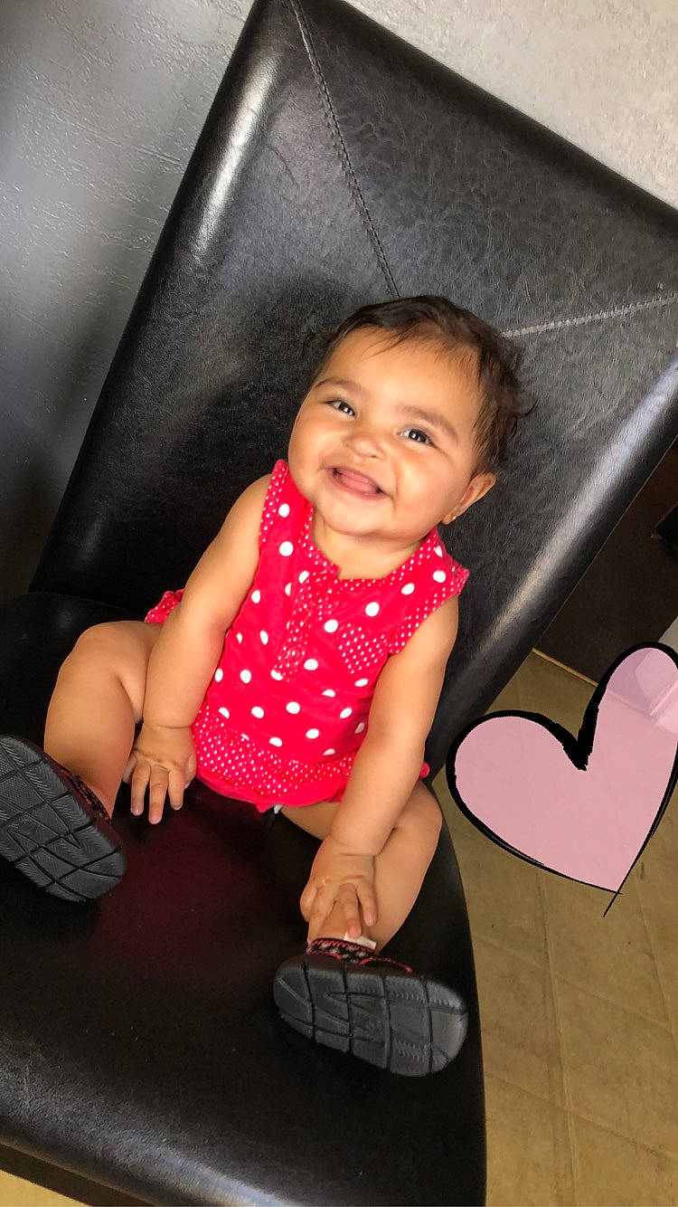 Alyson joined the competition — help win amazing prizes! baby, child, child_model, finger, joy, leg, pattern, person, pink, sitting, skin, smile, toddler