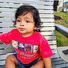 Emiliano joined the competition — help win amazing prizes! baby, backyard, chair, child, curly_hair, dark_hair, daylight, denim_shorts, facial_expression, furniture, garden, looking_at_camera, outdoor, patio, portrait, pursed_lips, red_shirt, sitting, toddler, travel_theme
