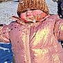 child, snow, winter, coat, hat, scarf, outdoor, cold, play, snowflakes, pink, cute, face, smile, frozen, fun, warm_clothing, daylight, background, snowy_ground
