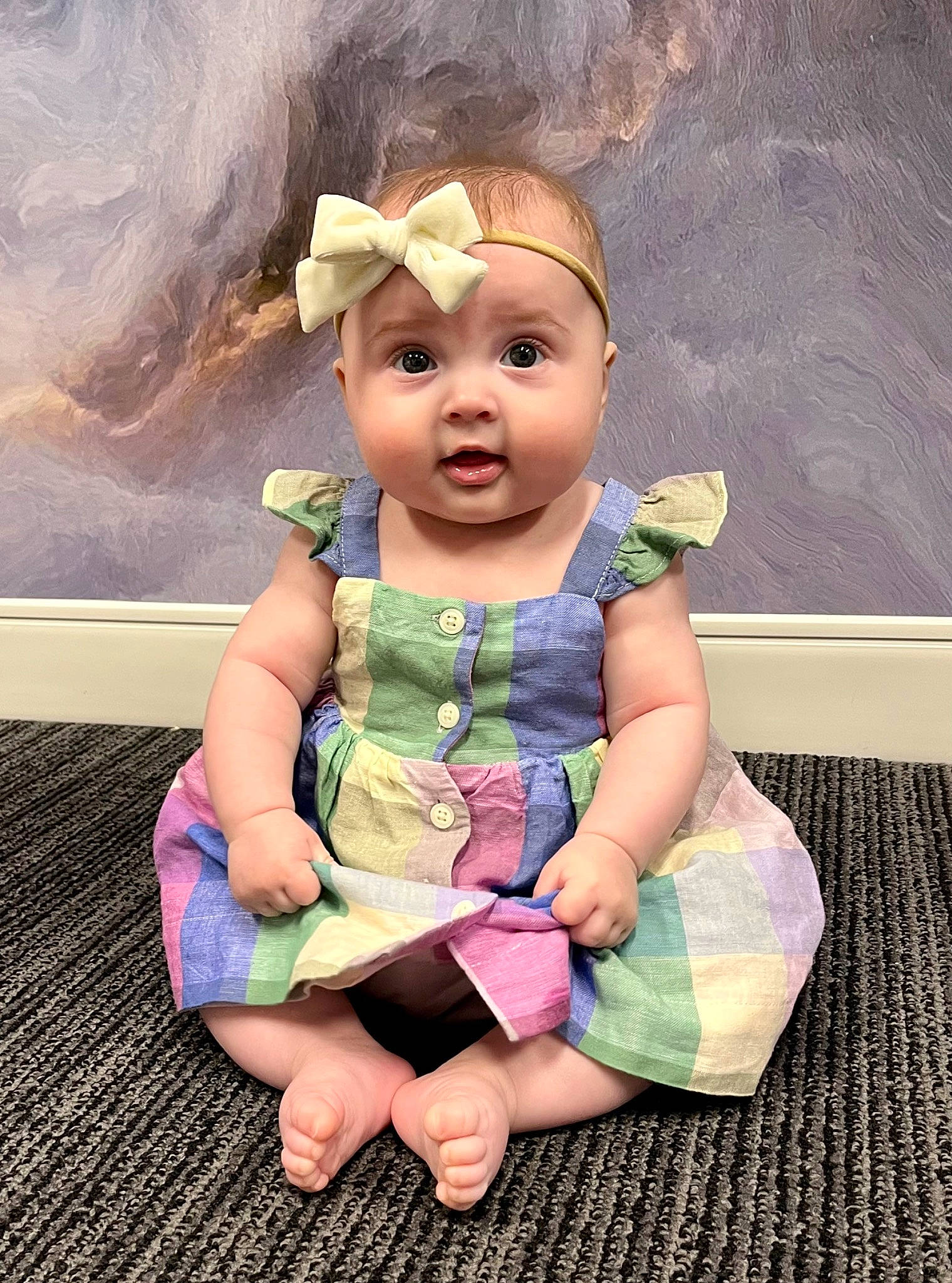 Elsie joined the competition — help win amazing prizes! baby, baby_toddler_clothing, cheek, child, costume, doll, dress, eye, fun, grass, happy, human_body, iris, nose, person, pink, sitting, skin, sleeve, toddler