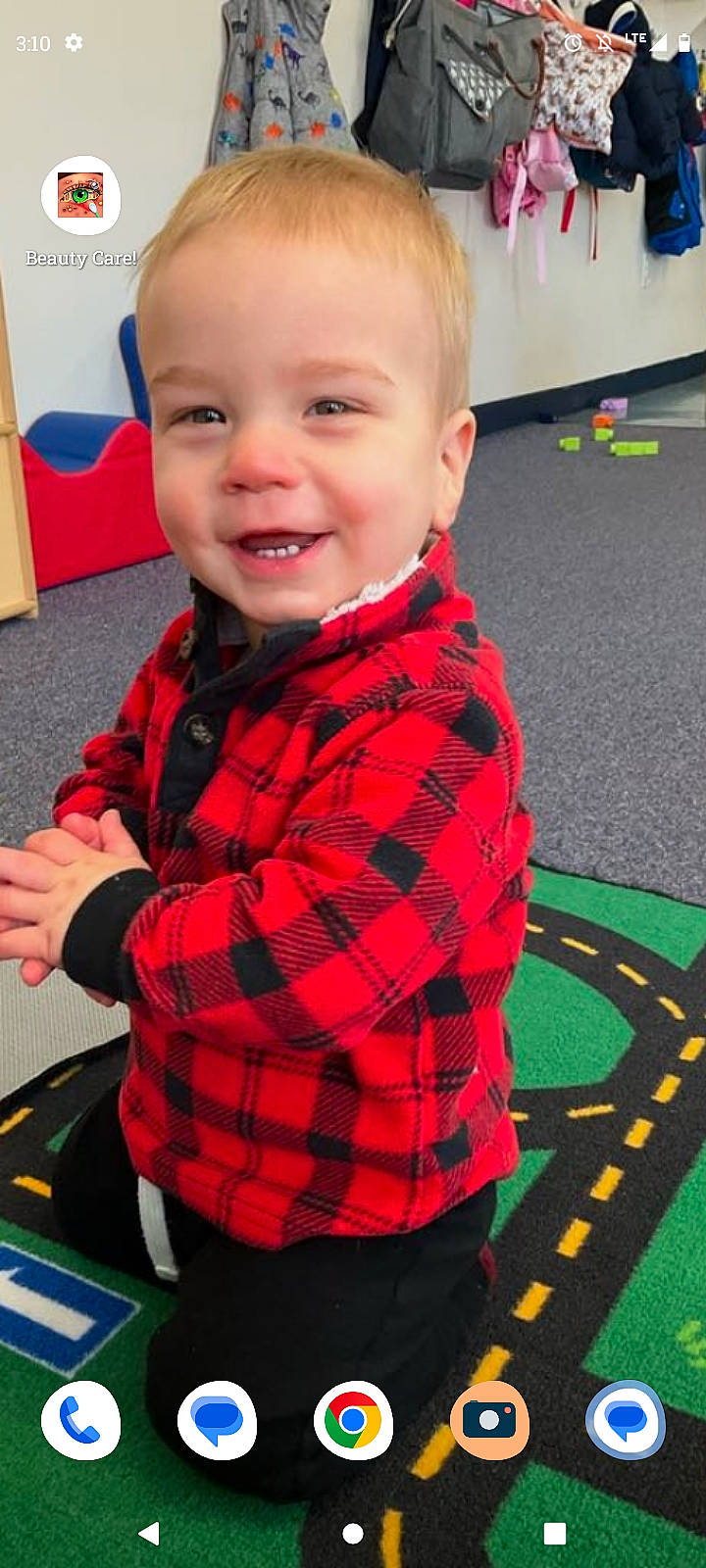 Cayden joined the competition — help win amazing prizes! black, cheek, child, flooring, fun, hairstyle, head, indoor_games_and_sports, joy, pattern, person, photograph, plaid, red, skin, sleeve, smile, standing, tartan, textile