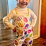 Tatym is registered to the contest to win money with this photo: bell_bottoms, child, colorful_clothing, cute, door, fashion, girl, hair_bow, happy, indoor, long_sleeve, person, polka_dots, portrait, pose, smiling, standing, turtleneck, wall, wooden_floor