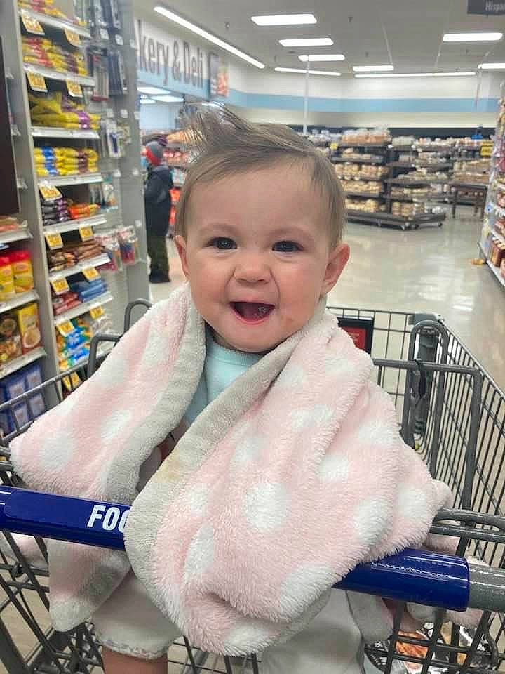 Breanna is registered to the contest to win money with this photo: baby, baby_products, baby_safety, cart, child, convenience_store, customer, fun, grocery_store, happy, headwear, person, product, retail, service, shelf, shelving, shopping, shopping_cart, smile