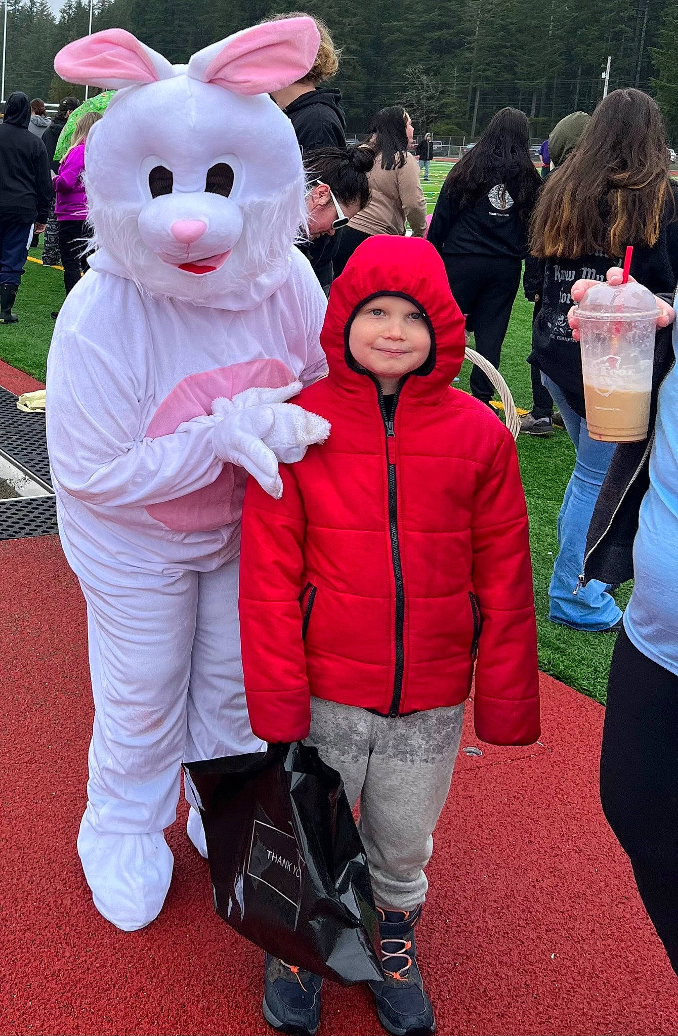 Dalton joined the competition — help win amazing prizes! bag, easter_bunny, event, fun, fur, glove, grass, happy, hat, headwear, joy, leisure, luggage_and_bags, magenta, person, pink, rabbit, recreation, red, shoe
