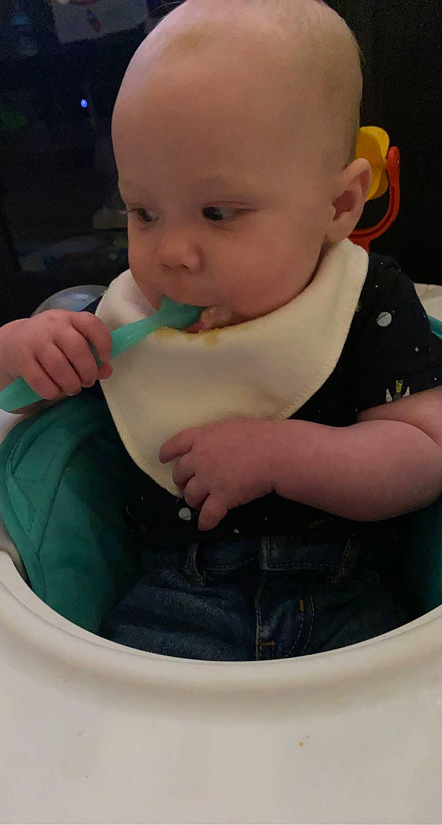 Oliver joined the competition — help win amazing prizes! baby, baby_products, baby_toddler_clothing, bib, cheek, child, chin, dishware, drinkware, finger, fun, hairstyle, hand, head, nail, nose, person, serveware, skin, sleeve