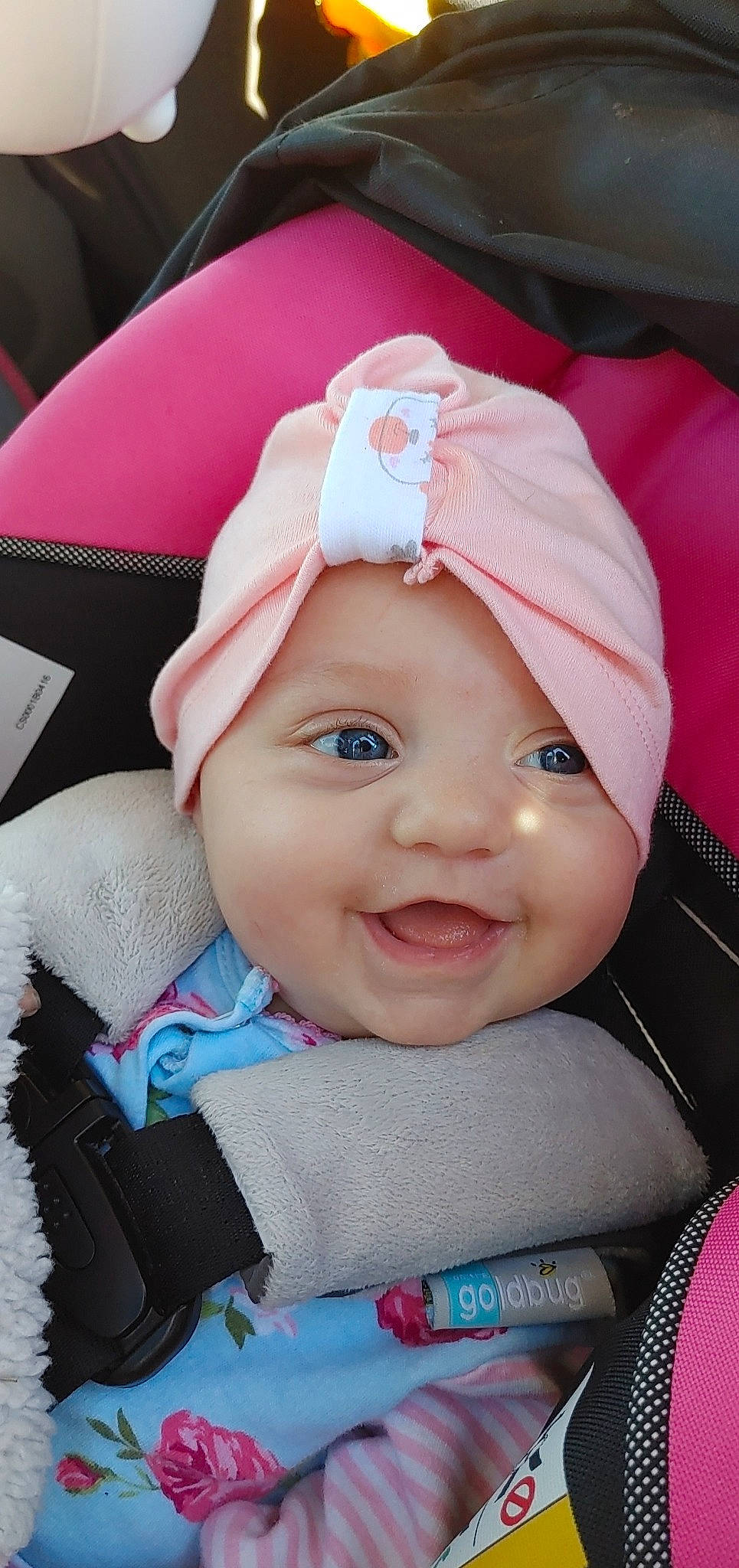 Jazlyn is registered to the contest to win money with this photo: baby, baby_carriage, baby_toddler_clothing, beauty, cap, cheek, child, cool, face, happy, headgear, headwear, lip, magenta, outerwear, person, pink, product, skin, smile