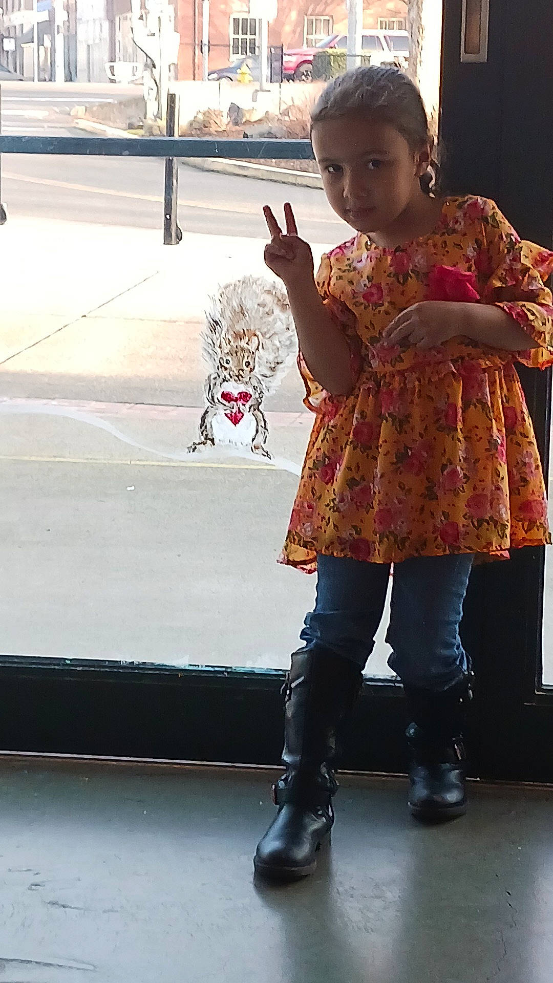 Savannah joined the competition — help win amazing prizes! asphalt, boot, child, fashion, fashion_accessory, fashion_design, gesture, hair, happy, human_leg, joint, knee, pattern, person, shoe, sleeve, snapshot, standing, thigh, toddler