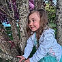 Hailey is registered to the contest to win money with this photo: child, clothing, dress, face, female, girl, grass, head, land, nature, outdoors, person, photography, plant, portrait, purple, tree, treetrunk, vegetation, woodland