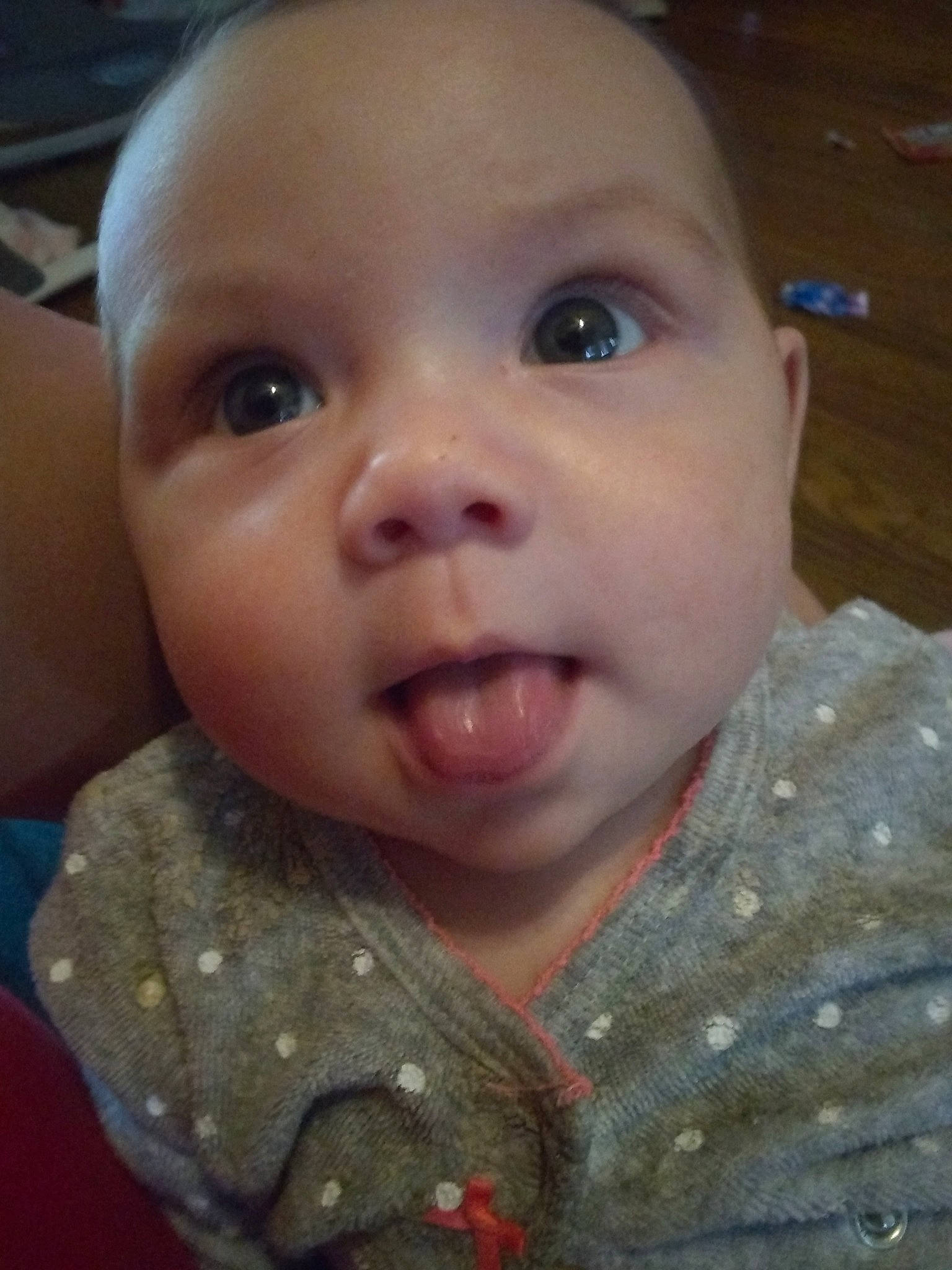 Emma Rose is registered to the contest to win money with this photo: baby, cheek, child, chin, close_up, eye, eyebrow, face, facial_expression, forehead, head, iris, jaw, lip, mouth, nose, organ, person, skin, smile