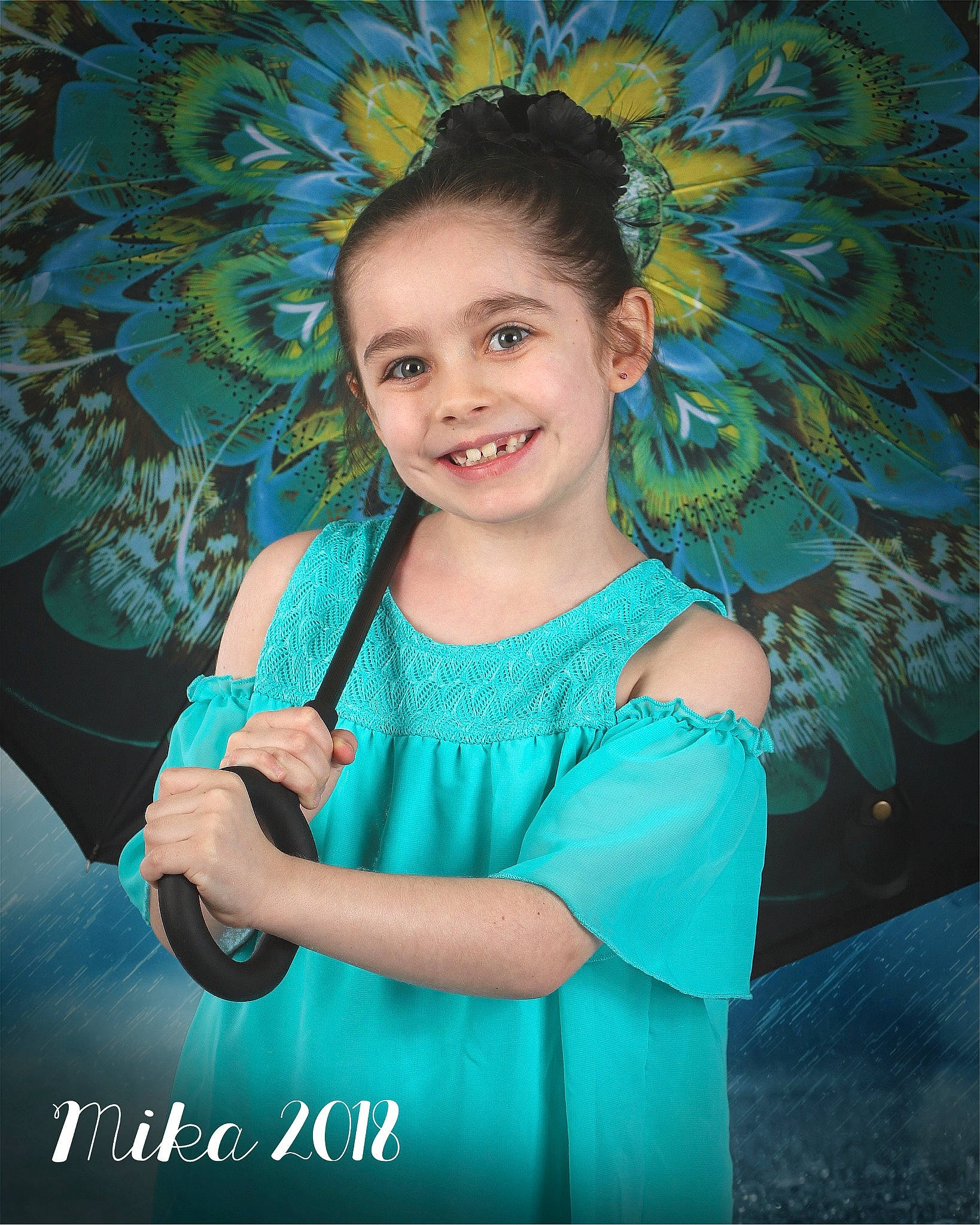 Mika joined the competition — help win amazing prizes! aqua, blue, child, child_model, costume, fashion_accessory, hair_accessory, happy, joy, person, photography, portrait, smile, teal, turquoise