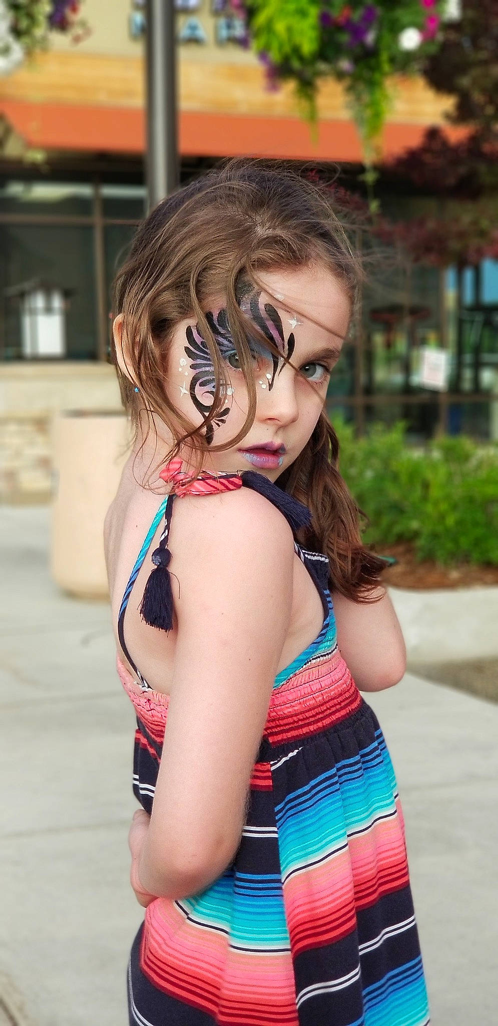 Mika is registered to the contest to win money with this photo: arm, beauty, brown_hair, cheek, child, cool, dress, ear, eye, finger, hair, hairstyle, long_hair, nose, person, photography, shoulder, skin, smile, snapshot