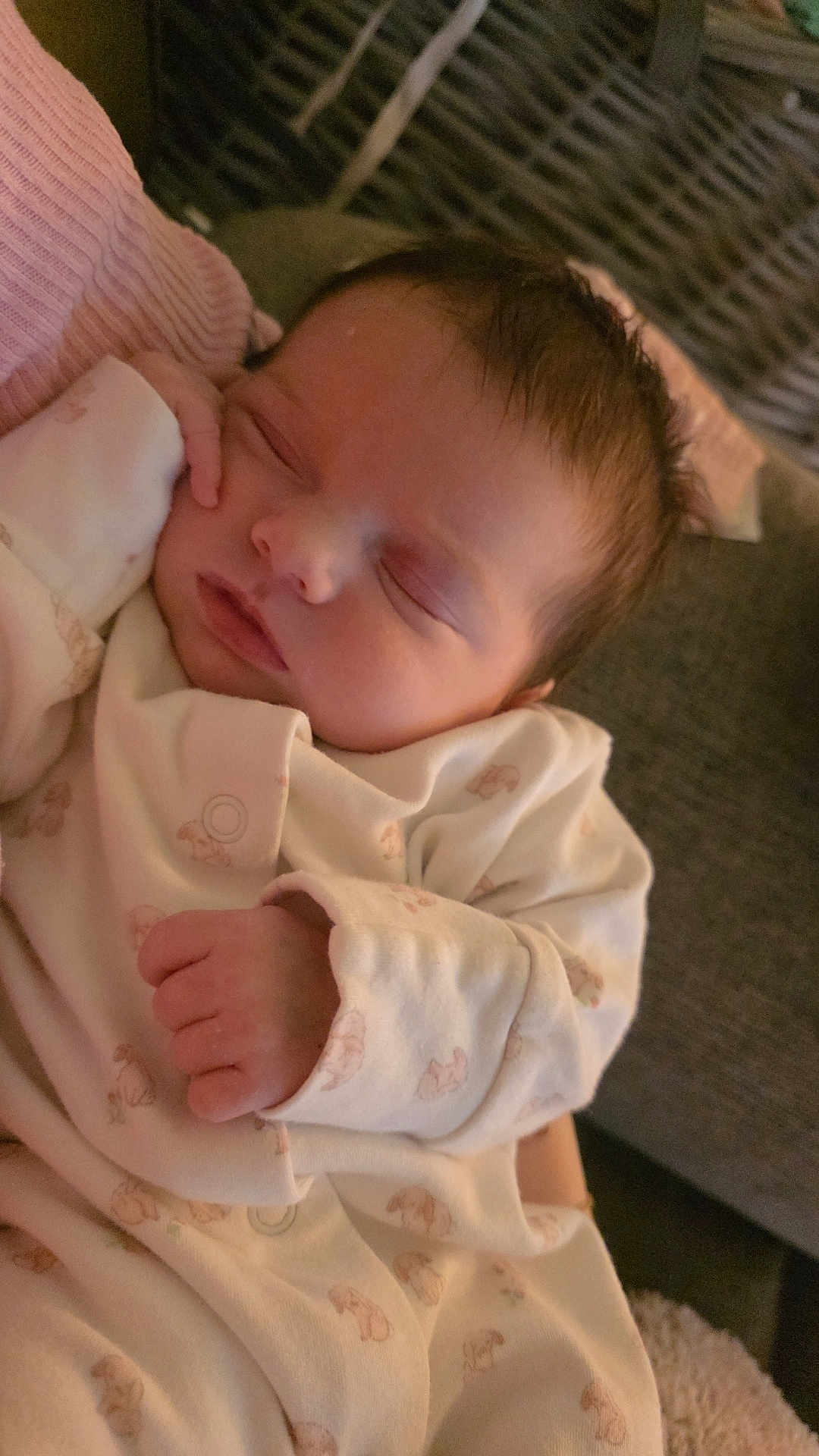 Sapphire is registered to the contest to win money with this photo: baby, newborn, sleeping, infant, onesie, hand, face, peaceful, cozy, cute, skin, person, child, indoors, resting, young, soft, closeup, portrait, sleep