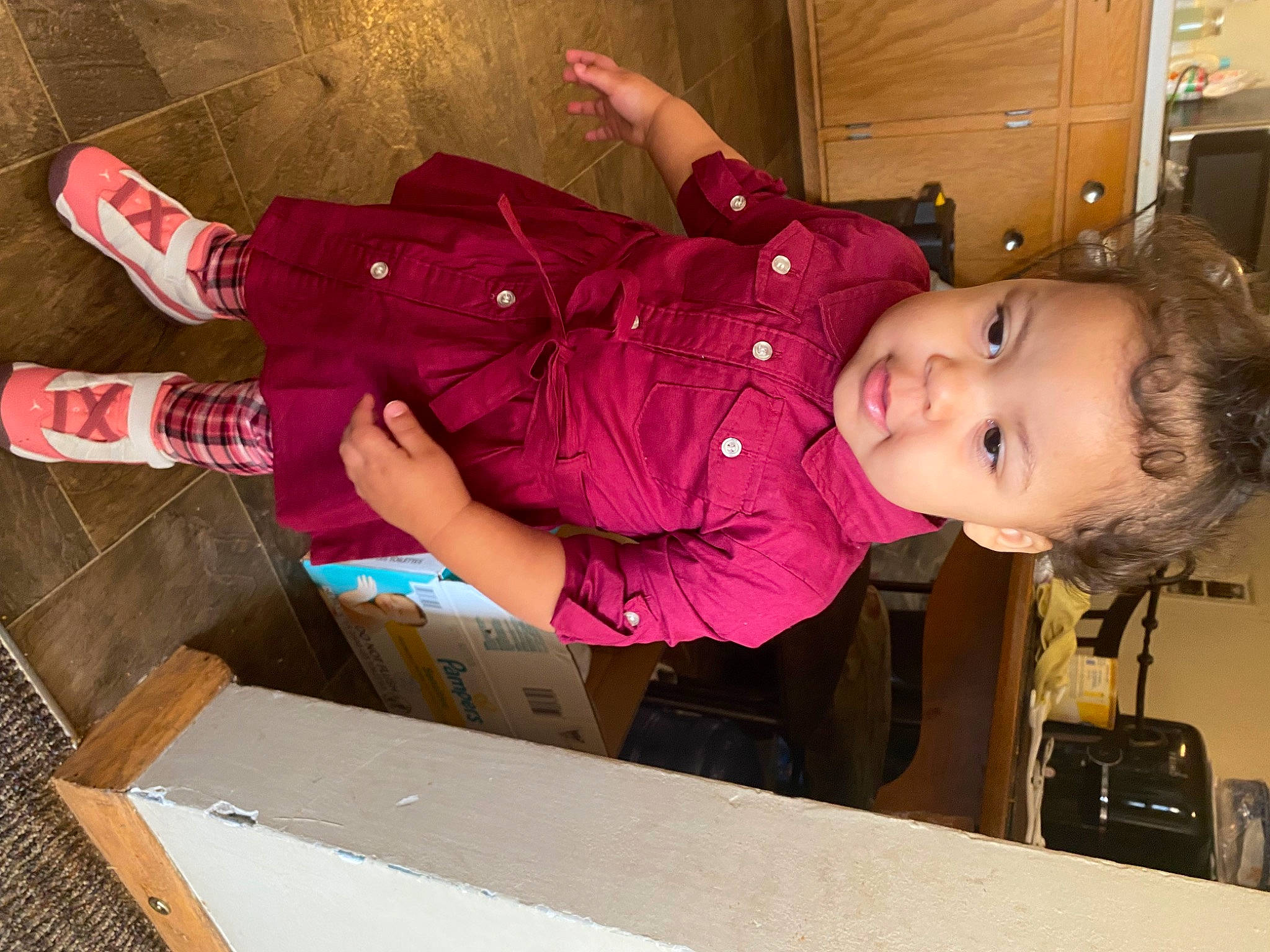 Ariana joined the competition — help win amazing prizes! arm, baby, baby_toddler_clothing, cabinetry, carmine, child, drawer, finger, fun, hand, happy, head, magenta, person, pink, play, refrigerator, room, smile, toddler