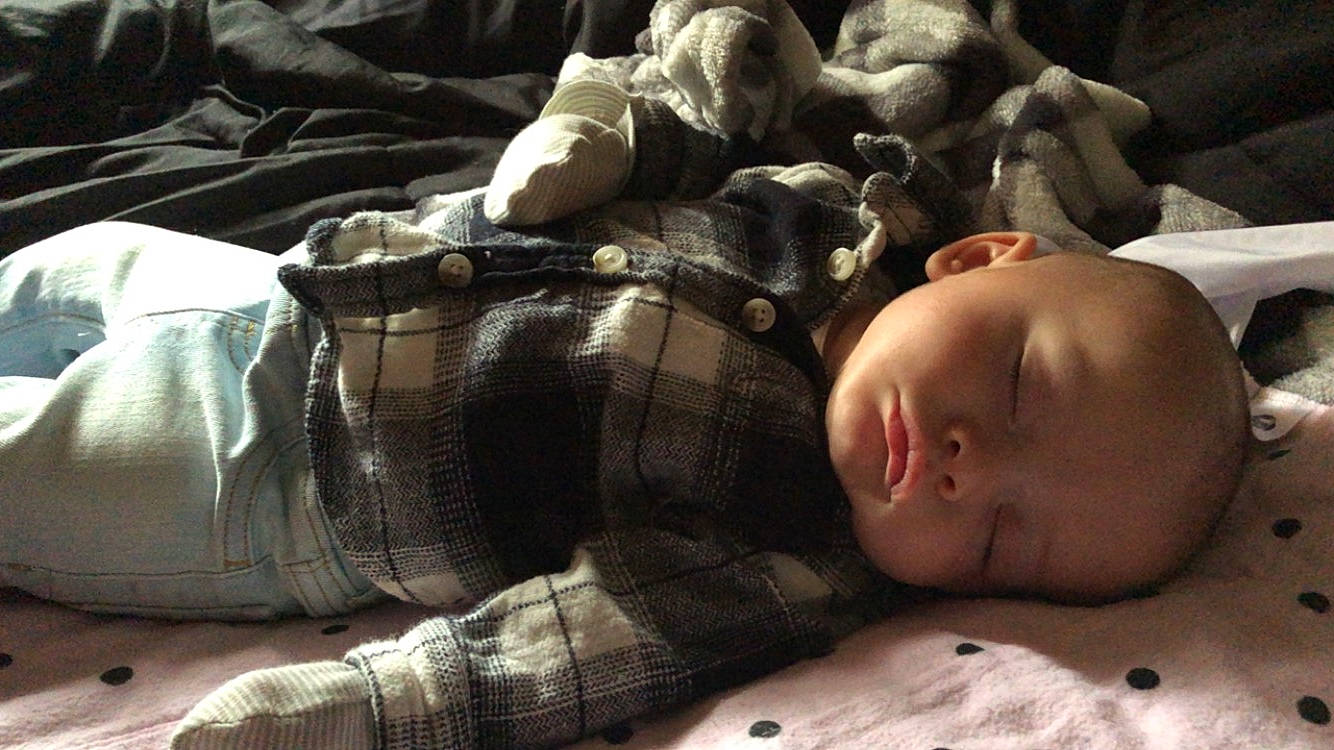 Athena joined the competition — help win amazing prizes! baby, bedding, bedtime, chest, child, comfort, fur, human_leg, knee, linens, nap, pattern, person, plaid, room, sleep, tartan, textile, thigh, toddler